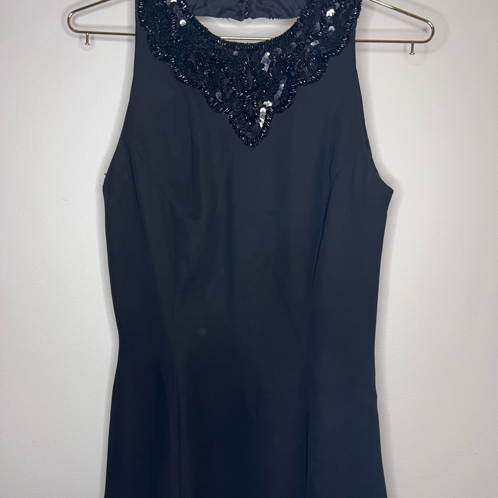 Vintage Jessica McClintock Gunne Sax Black Lined Dress with Sequined Collar